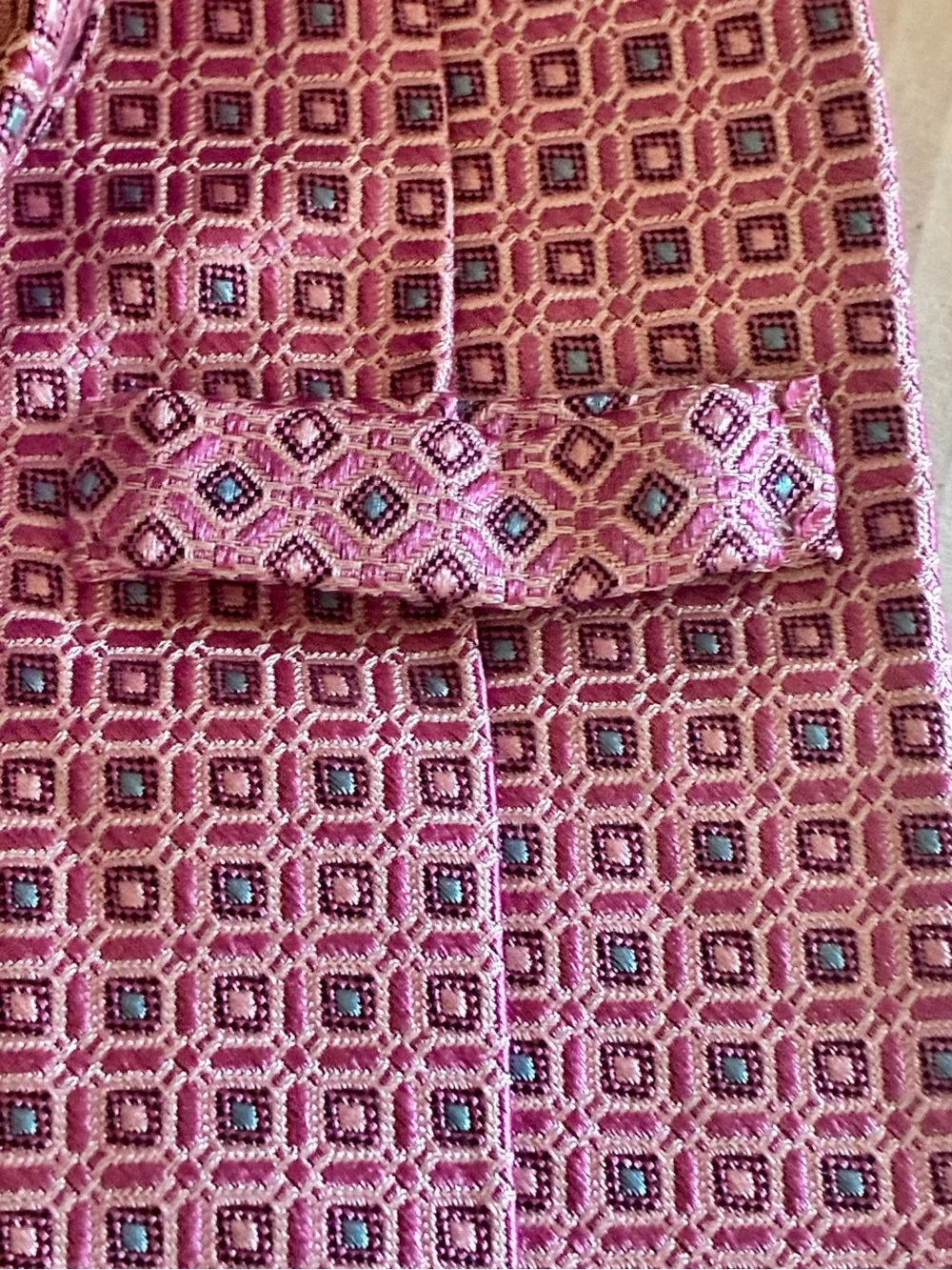 John W.Nordstrom Pink Blue textured Jacquard silk graphic geometric neck tie